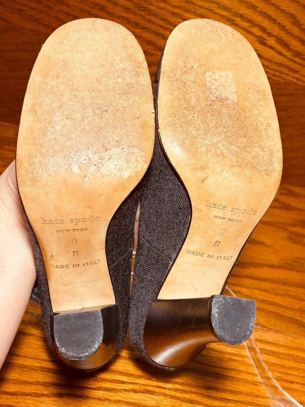 Kate Spade ITALY MADE Gray Wool Pewter Leather Mary Jane Cap Toe Heels Size 8